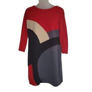 Alfani Red & Black Midi Dress 100% Cotton Medium Geometric Design Stretch Medium